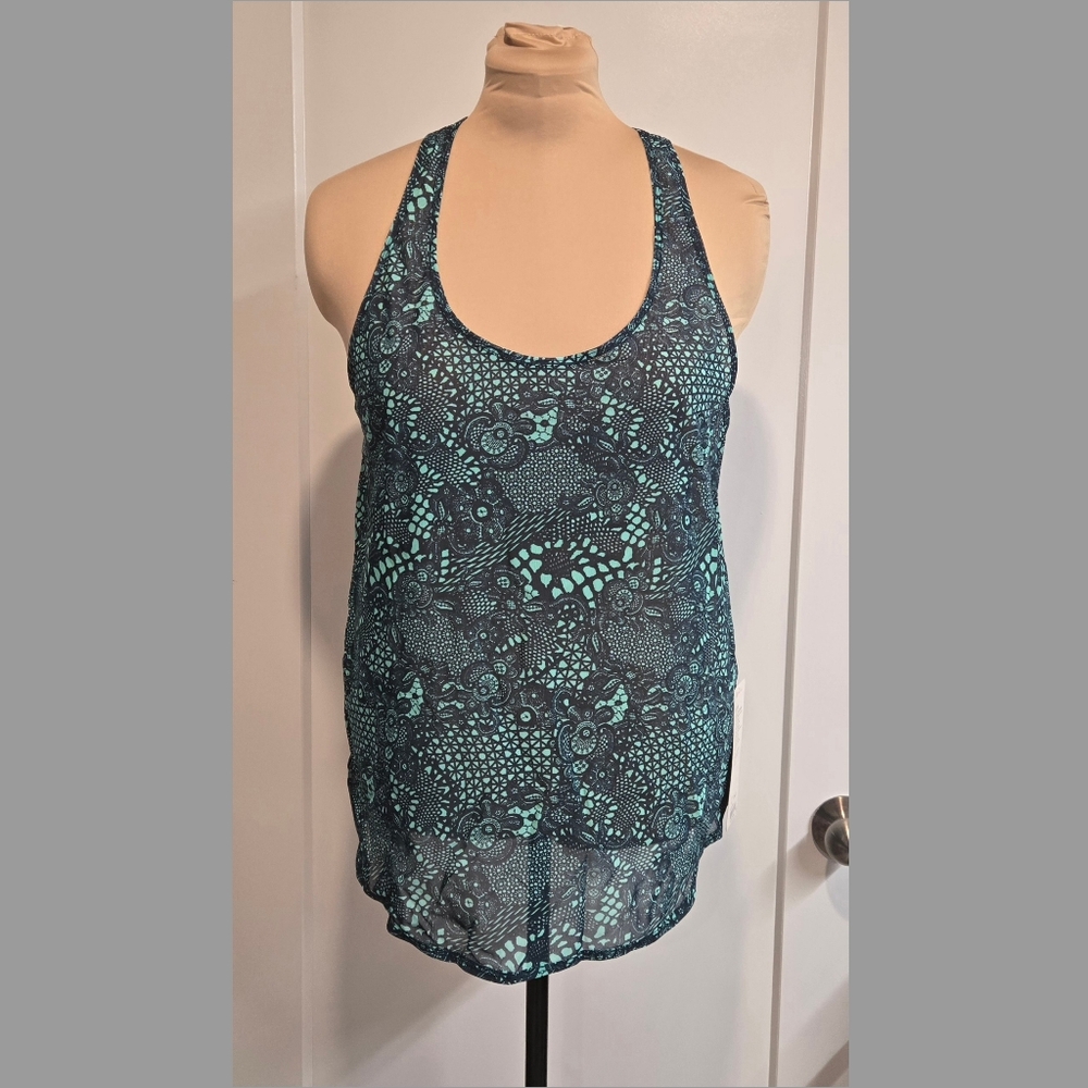 NWT Lululemon 105 singlet/tank top, size 12, teal/turquoise patterned mesh
